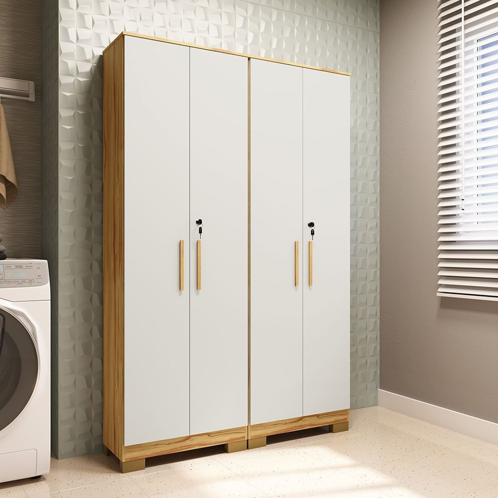 Conjunto De Armário Multiuso 2 Peças 100% Mdf Prisma Espresso Móveis Amêndoa/off White