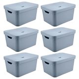6x Caixa Plastica Grande 32l Ou Cube Organizadora Azul