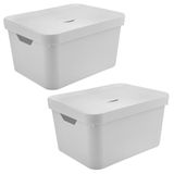 2x Caixa Plastica Grande 32l Ou Cube Organizadora Branco