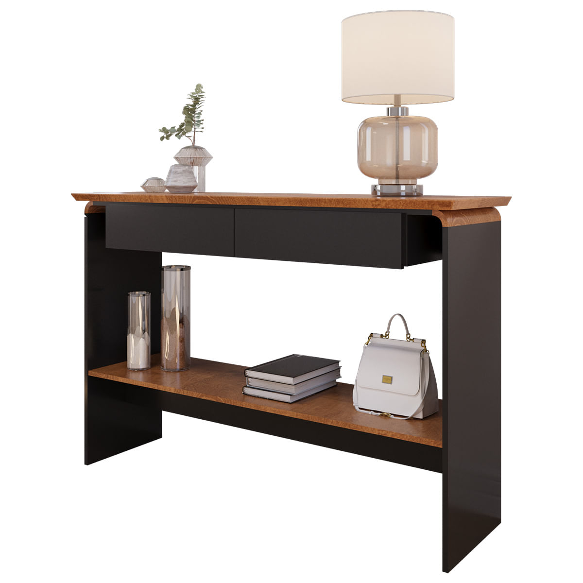 Aparador Buffet Charles Com 2 Gavetas 136 Cm Preto Fosco/naturale