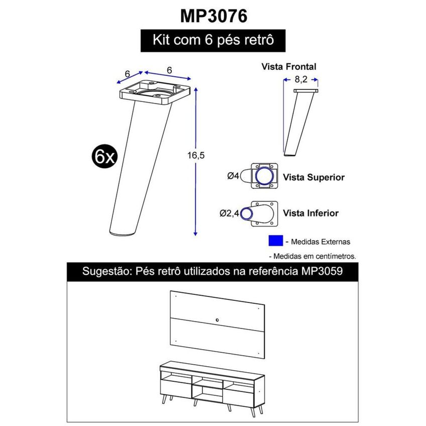 Pés Palito Retrô - Kit com 6 unidades Multimóveis Branco - imagem 3