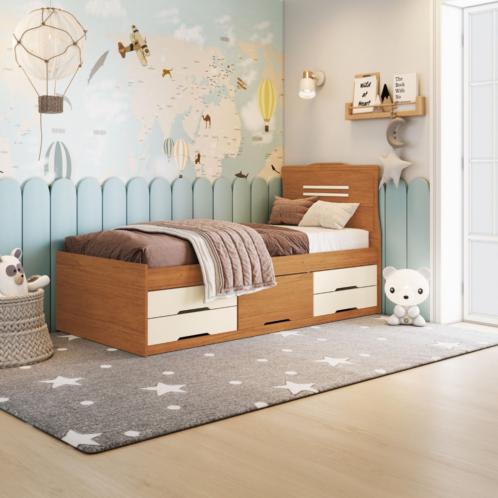 Cama Solteiro Com 5 Gavetas Julia Conquista Móveis