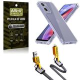 Kit Capinha Antishock Moto G75 + Cabo Tipo-c 4 Em 1 + Pel