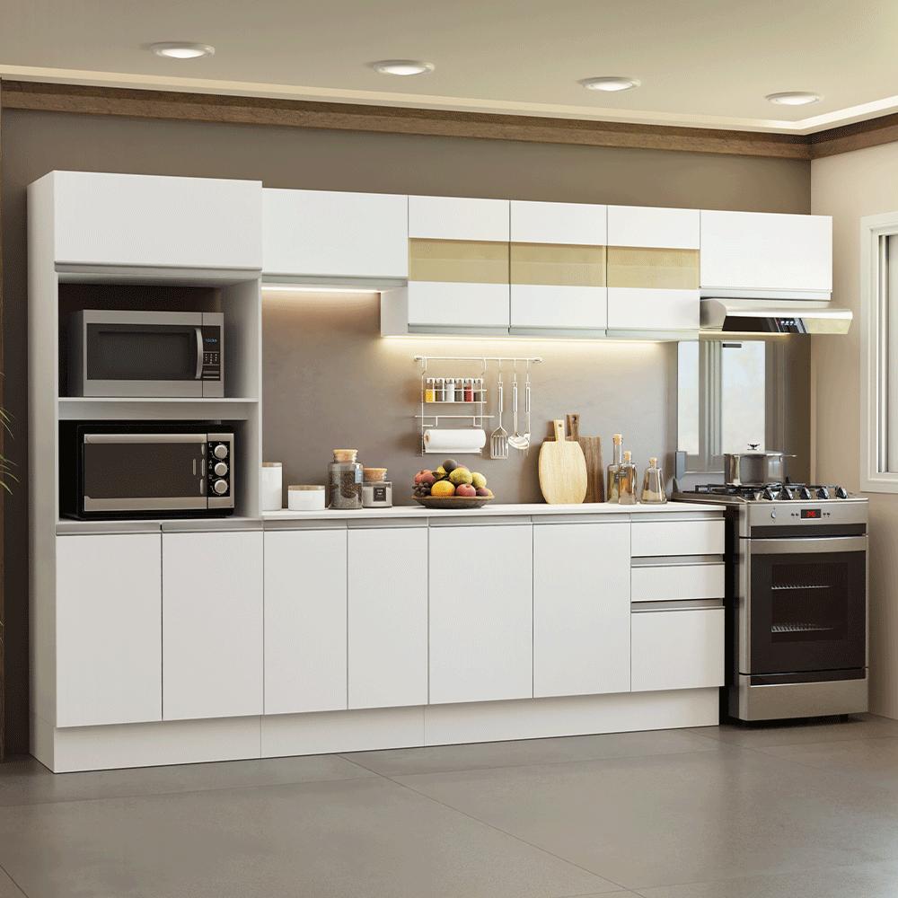 Armário De Cozinha Completa 100% Mdf 310 Cm Branco Smart 02