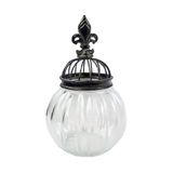Pote Potiche Decorativo Flor De Lis Ferro E Vidro 25x16cm