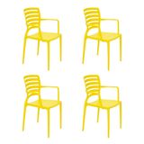 Conjunto De 4 Cadeiras Plásticas Tramontina Sofia Com Encosto Horizontal E Braços Em Polipropileno E Fibra De Vidro Amarelo