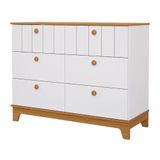 Cômoda Infantil 6 Portas Mdf Puxadores Madeira Maçica Biscoito Permobili Branco Acetinado/nature