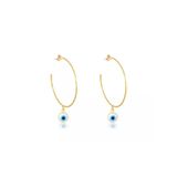 Brinco Argola Média Olho Grego Folheado Em Ouro 18k
