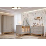 Quarto Para Bebê Completo Guarda Roupa, Cômoda E Berço 100% Mdf Biscoito Permobili Fendi/nature