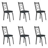 Kit 6 Cadeiras De Cozinha Delaware Estampado Mosaico Silver Pés De Ferro Preto