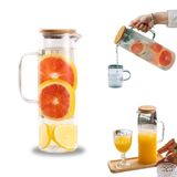 Jarra De Vidro Borossilicato Com Vedação Tampa Bambu 1500ml