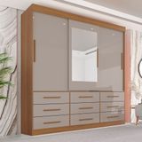 Guarda-Roupa Casal 3 Portas 9 Gavetas com Espelho Luana Salletto Móveis Cinamomo/Off White