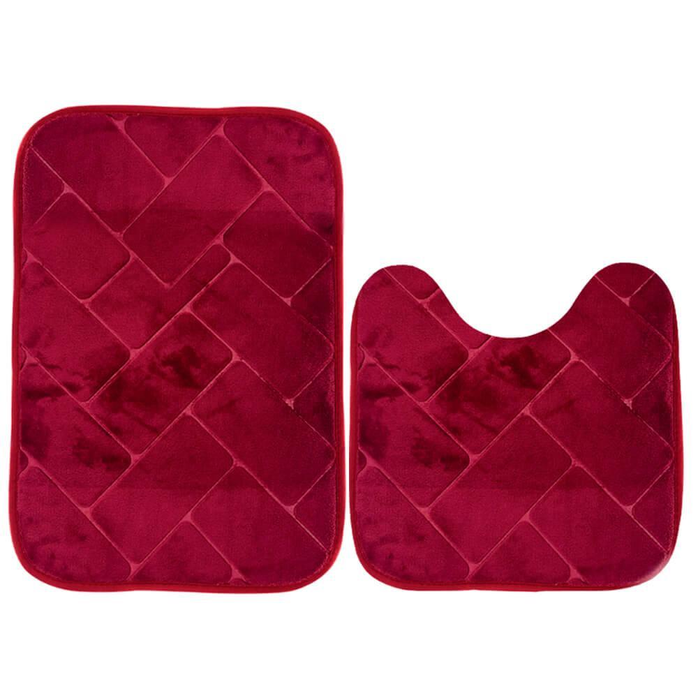 Tapetes Para Banheiro De Microfibra Antiderrapante Soft Square 2 Peças - Rio Home Vermelho