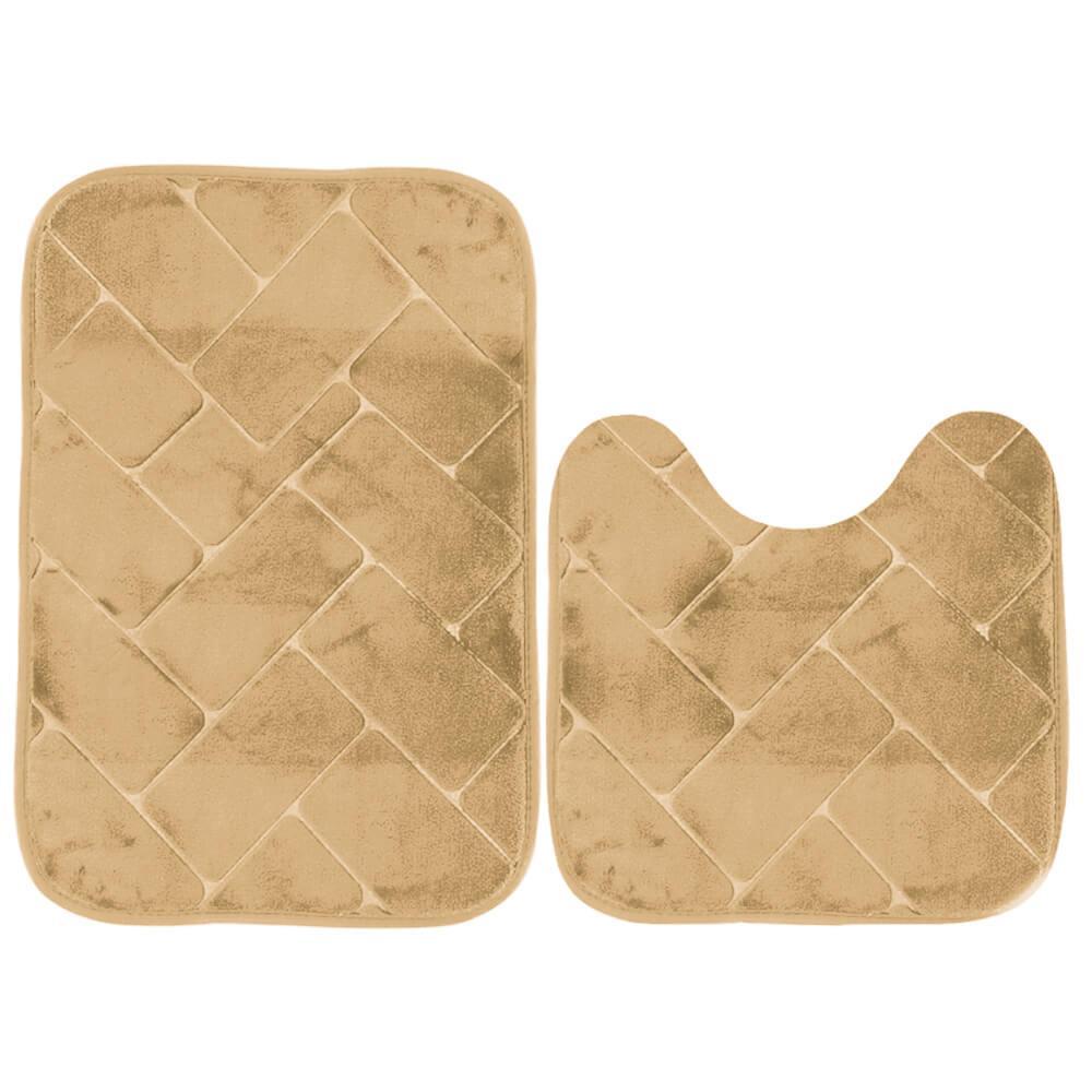 Tapetes Para Banheiro De Microfibra Antiderrapante Soft Square 2 Peças - Rio Home Bege
