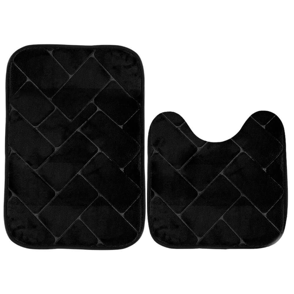 Tapetes Para Banheiro De Microfibra Antiderrapante Soft Square 2 Peças - Rio Home Preto