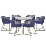 Mesa E 6 Cadeiras De Jantar Noronha Fendi E10 Trama Original Azul