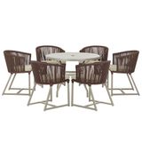 Mesa E 6 Cadeiras De Jantar Noronha Fendi E7 Trama Original Marrom