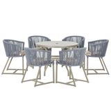 Mesa E 6 Cadeiras De Jantar Noronha Fendi E6 Trama Original Prata