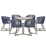Mesa E 6 Cadeiras E Noronha Marrom E8 Trama Original Azul