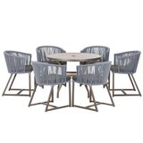 Mesa Com 6 Cadeiras Jantar Noronha Marrom E11 Trama Original Prata