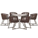 Mesa Com 6 Cadeiras Jantar Noronha Marrom E11 Trama Original Marrom