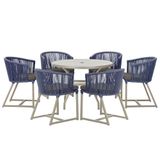 Mesa E 6 Cadeiras De Jantar Noronha Fendi E11 Trama Original Azul