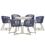 Mesa E 6 Cadeiras De Jantar Noronha Fendi E6 Trama Original Azul
