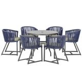 Mesa E 6 Cadeiras E Noronha Preto E8 Trama Original Azul
