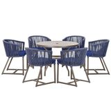 Mesa E 6 Cadeiras Jantar Noronha Marrom E10 Trama Original Azul
