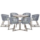 Mesa Com 6 Cadeiras Jantar Noronha Marrom E3 Trama Original Prata