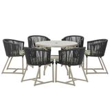 Mesa E 6 Cadeiras De Jantar Noronha Fendi E5 Trama Original Preto