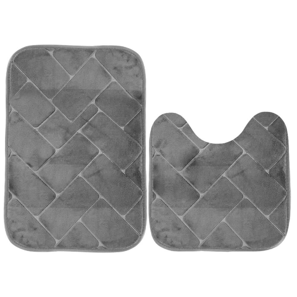 Tapetes Para Banheiro De Microfibra Antiderrapante Soft Square 2 Peças - Rio Home Cinza