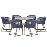 Mesa E 6 Cadeiras Jantar Noronha Marrom E13 Trama Original Azul