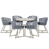 Mesa E 6 Cadeiras De Jantar Noronha Fendi E12 Trama Original Prata