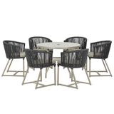 Mesa E 6 Cadeiras De Jantar Noronha Fendi E8 Trama Original Preto
