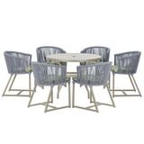 Mesa E 6 Cadeiras De Jantar Noronha Fendi E5 Trama Original Prata