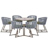 Mesa E 6 Cadeiras Jantar Noronha Marrom E13 Trama Original Prata