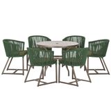 Mesa E 6 Cadeiras Jantar Noronha Marrom E13 Trama Original Verde