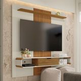 Painel Para Tv Com Nichos Eleonor Off White Cinamomo Efeito Ripado