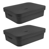 Caixa Organizadora Ou Plastico 16l Cube Preta 02 Unidades