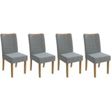 Cadeira Sala De Jantar 2cad129ng Kit 4 Un Nogueira Linho Cinza A056
