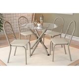 Conjunto Mesa Sala Jantar Volga Com Tampo De Vidro 95cm E 4 Cadeiras Holanda Niquel Bege Kappesberg