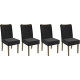 Cadeira Sala De Jantar 2cad129ng Kit 4 Un Nogueira Suede Preto A038
