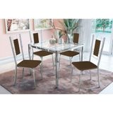 Conjunto Mesa Sala Jantar Reno Com Tampo De Vidro 90x90cm E 4 Cadeiras Lisboa Cromado Marrom Kappesberg