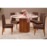 Sala De Jantar Viena Tampo Madeirado Com Vidro 136cm E 6 Cadeiras Lia Freijo Off White Suede Moca