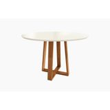 Mesa Para Cozinha Elma Madeira Maciça Com Tampo Madeirado Com Vidro 120x120cm Carvalho Off White Kappesberg