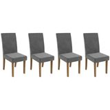 Cadeira Sala De Jantar 2cad131ng Kit 4 Un Nogueira Linho Cinza A056
