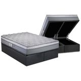 Cama Box Baú Queen: Colchão Molas Ensacadas Luckspuma New Maxi + Base Crc Suede Gray (158x198)