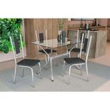 Sala De Jantar Loire Com Tampo De Vidro 120x80cm E 4 Cadeiras Florença Cromada Preto