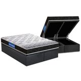 Cama Box Baú Queen: Colchão Molas Ensacadas Probel D23 Guarda Costas Super Resistente + Base Crc Suede Gray (158x198)